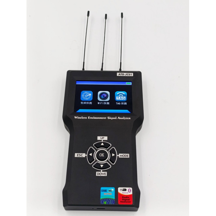 Детектор жучків ATB-JC01 визначає джерела Wi-Fi, Bluetooth і TAG-сигналів, аналізує їх потужність, частоту і MAC-адреси.
